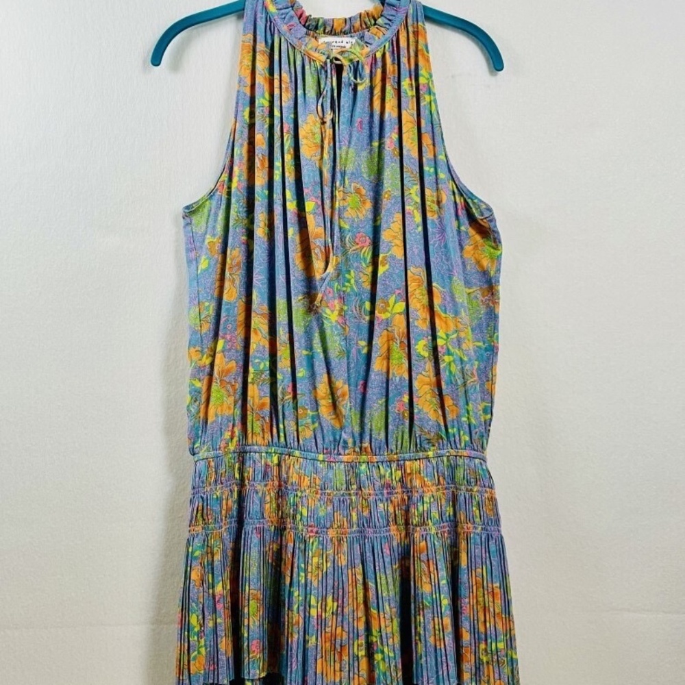 Current Air Split Ruffle Neck Sleeveless Mini Dress Sz Large Floral Tier Ruffle